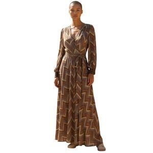 Spyzone Exchange Retro Multicolor Brown Yellow‎ Chevron Maxi Dress NWT Size M